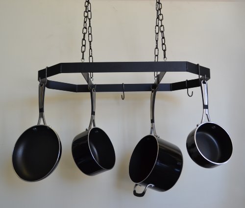 J&J Wire Hanging Pot and Pan Rack with Black Chain