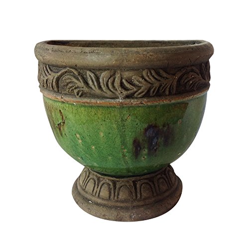 Old world hand-pressed terracotta glazed hanging pot 3 colors available green