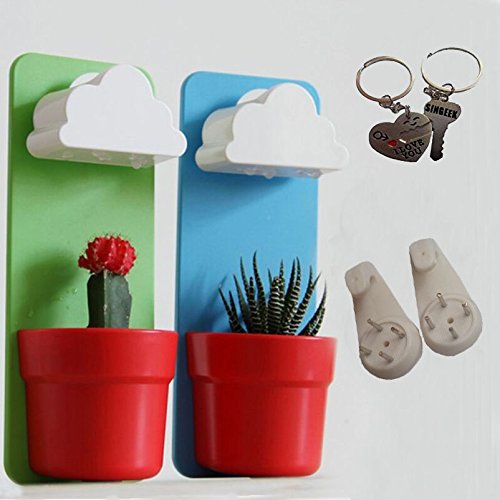 Singeektm Cloud-shaped Indoor Wall Mount Rainy Pot Hanging Flower Pot With One Pair Singeek Lover Keychain Gift