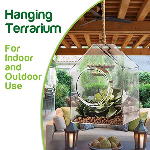 Hanging Planter - Glass Terrarium Plant Holder Birdhouse Shape with Thick Rope
