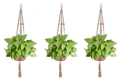 Magnolian 3 Pack Macrame Plant Hanger Indoor Outdoor Hanging Planter Basket Jute Rope Handmade Knotted Plant Hanging Holder 4 Legs 42 Inch