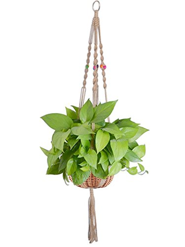 Magnolian Macrame Plant Hanger Indoor Outdoor Hanging Planter Basket Jute Rope Handmade Knotted Plant Hanging Holder 4 Legs 42 Inch