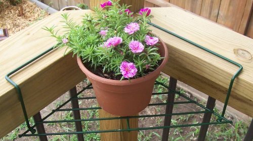 ABC Products - Heavy Welded Wire ~ Patio Corner Deck Shelf - Holds Flower Pots and More - No Screws Required - Sets Corner of Your Deck Green Finish - Already Assembled