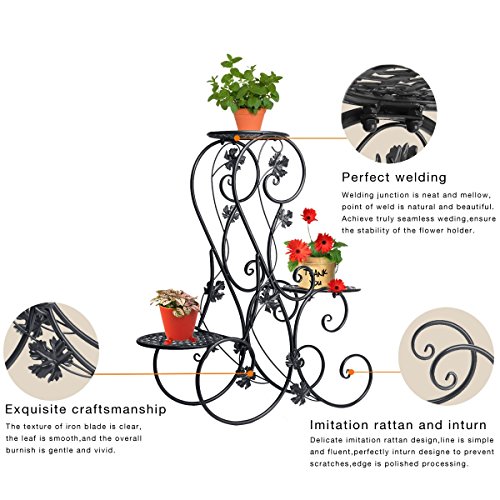 Dazone&reg 3-tiered Scroll Decorative Metal Garden Patio Standing Plant Flower Pot Rack Display Shelf Holds 3-flower