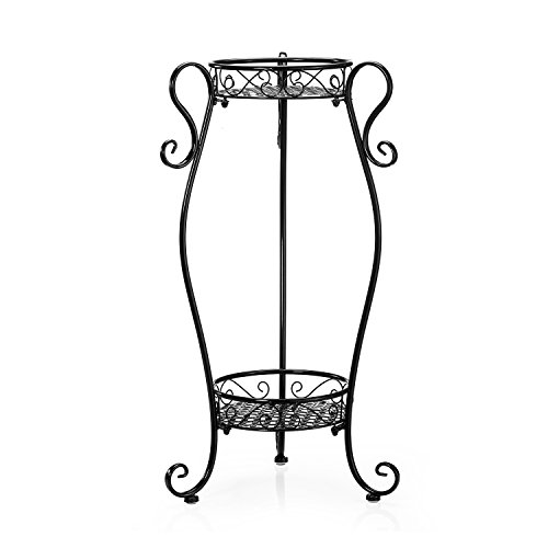 GL 2Tiers Plant Pot Stand Indoor Flower Pot Shelf Black