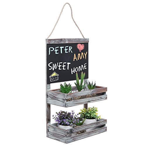 Hanging Country Rustic Brown Wood 2 Tier Plant  Flower Planter Pot Shelf Display Rack W Chalkboard Sign