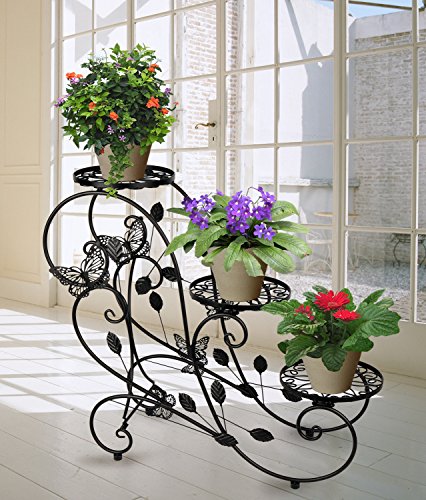 Hlc Classic Plant Stand Shelf Holds 3-flower Pot Black