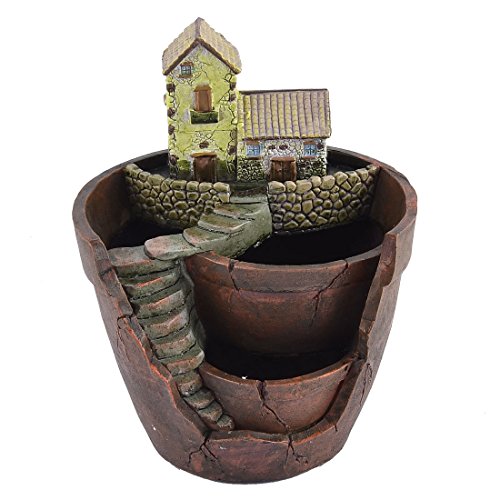 uxcell Resin House Shaped Home Garden Office Aloes Cactus Plant Flower Pot Brown Green