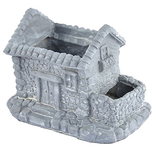 uxcell Resin House Shaped Household Garden Office Aloes Cactus Plant Flower Pot Gray