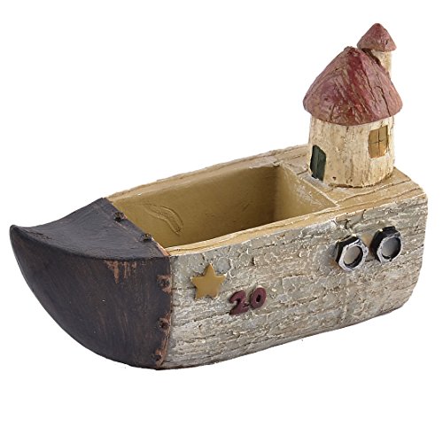 uxcell Resin Ship Shaped Household Garden Office Plant Flower Pot Planter Gray Brown