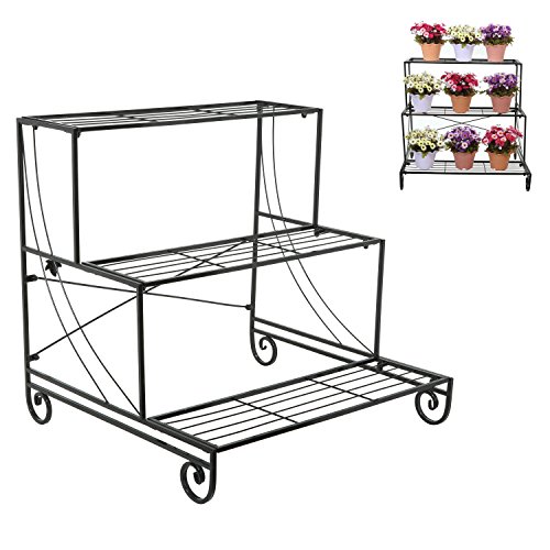 3 Tier Decorative Black Metal Plant Stand  Planter Holder  Multi Planter Flower Pot Racks - Mygift&reg