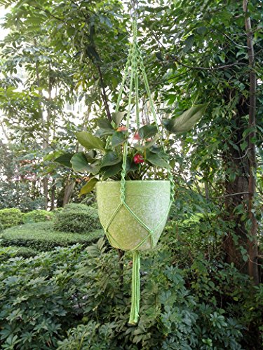 4 Legs Macrame Cotton Woven Plant Holders For 10&quot Plant Pots green Color 43-inches With Tassel And 34 Inches