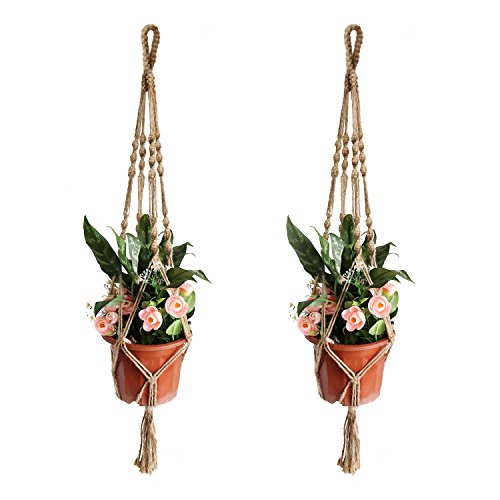 Accmor Plant Hanger Set of 2 4 Legs 39 Inch Strong Handmade Pure Natural Jute Indoor Outdoor Patio Deck Ceiling Plant Holder for Round Square Pots Retro Feeling Unmatched Finesse