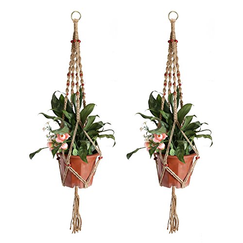 Accmor Plant Hanger with 28 Beads Hanging Ring 4 Legs 39 Inch Strong Handmade Jute Indoor Outdoor Patio Deck Ceiling Plant Holder for Round Square Pots Retro Feeling Unmatched Finesse2 Pack