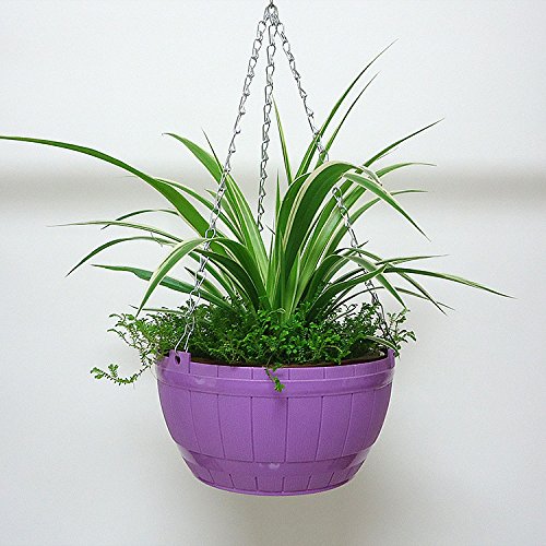 SunnyCZ 1Pcs Beautiful Hanging Flower Pot Colorful Planter Chain Basket Pot Planter Holder Barrel Pot Random Colors