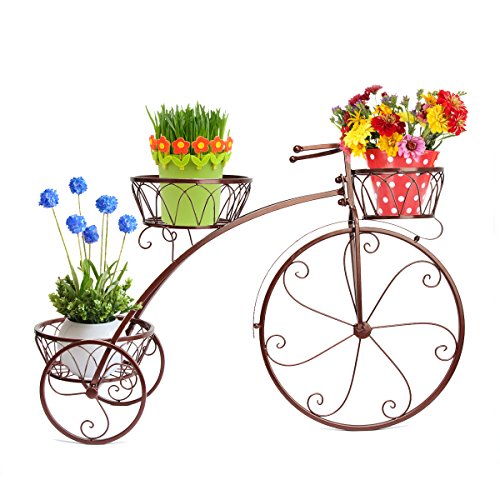 Dazone Bronze Vintage Parisian Style Tricycle 3 Tier White Metal Planter Display Stand  Flower Pot Holder  Plant Rack