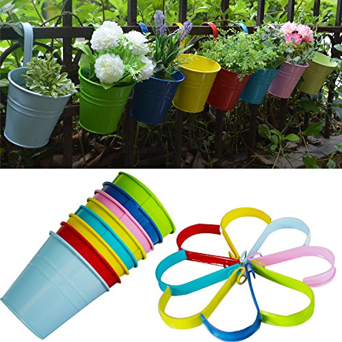 Flower Pots  Riogoo Hanging Flower Pots Garden Pots Balcony Planters Metal Bucket Flower Holders - Detachable