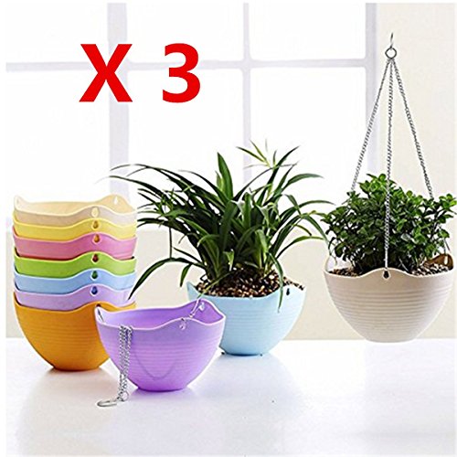 Kingbuy 3PCS Hanging Flower Plant Indoor Outdoor Basket Flower Pot Chain Basket Planter Holder Random color