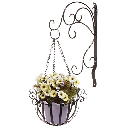 Vintage Style Scrollwork Design Black Metal Wall Mounted Hanging Plant Flower Planter Pot Hook Rack