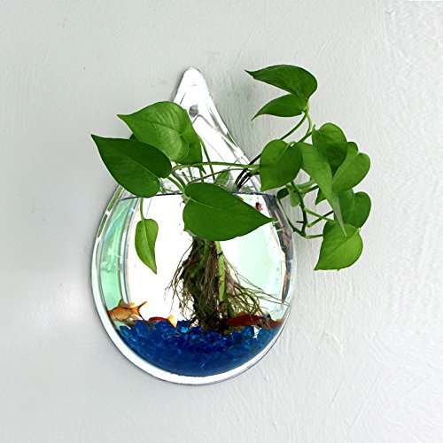 Water Drop Type Fish Wall Mounted Bowl Aquarium Wall Hanging Tank Plant Bubble Pot Decoration diameter 200mm