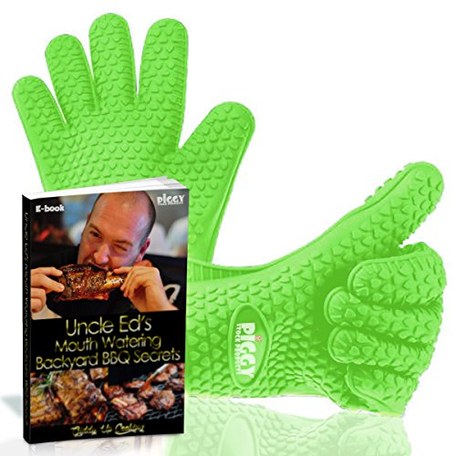 Barbecue Signature Silicon Gloves Green - Oven Pot Mitts - Water Proof - Grease Resistant - With Ebook