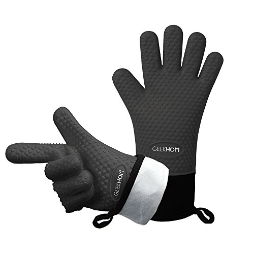 Bbq Grilling Gloves, Geekhom Silicone Gloves Heat Resistant Oven Mitts, Waterproof Non-slip Potholder With Extended