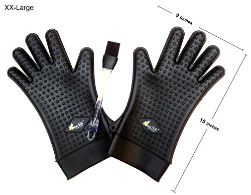 Bee Sili Silicone Bbq Grill Gloves / Pot Holder Oven Mitts With Silicon Basting Brush - Xl-xxl - Fits Biggest