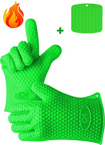 Gm Kitchen, Silicone Oven Gloves, Heat Resistant + Pot Holder Mat For Grilling/ Baking/ Cooking/ Smoking / Oven