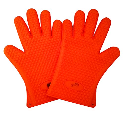 LeMik Doodle Silicone Pot Holder Single Heat Resistant Grill BBQ Glove and Oven Mitt - One Size Fits Most People - Grill Mitt for use with both Right and Left Hand 1 Piece Orange