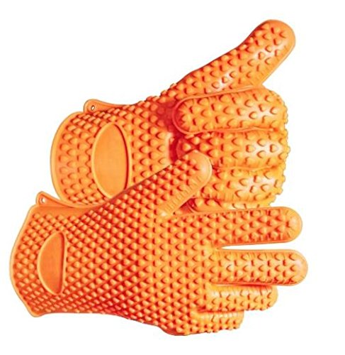 New Orange Silicone BBQ Baking Heat Resistant Glove Oven Mitt Set Insulated Cooking Pot Holder