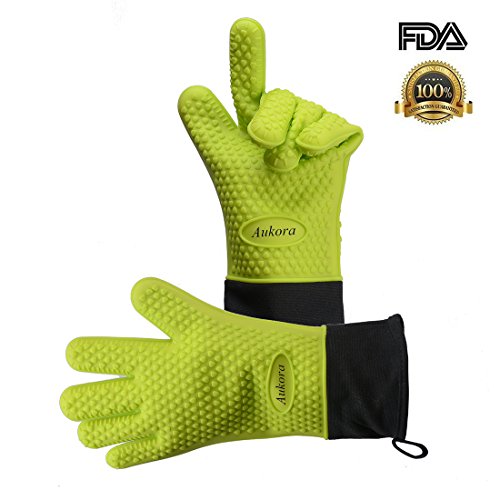Silicone Cooking Gloves Aukora Heat Resistant Kitchen Gloves Oven Mitts Pot Holders With Non-slip Extra Forearms