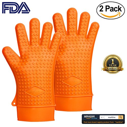 Silicone Heat Resistant Grilling Bbq Oven Mitts Gloves Ultra Durable For Barbecue,kitchen,oven Baking & Potholder