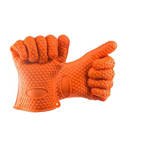 Sinohome BBQ Grilling Heat Resistant Waterproof Insulated Silicone Gloves - Perfect Grilling Accessories Home Kitchen Tools - Pot Holders Oven Mitts - One Size Fits Most - 1 Pair Orange