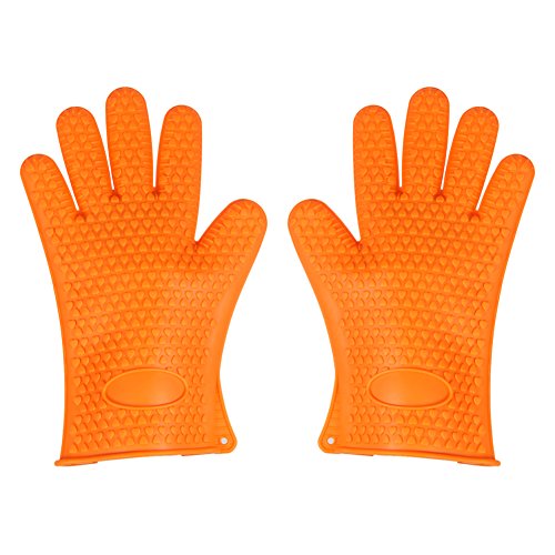 TTnight Kitchen Heat Resistant Silicone BBQ Gloves Oven Pot Holder Baking Cooking Mitts Glove - Protect Your Hands And Avoid Accidents One-piece Orange