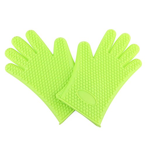 YK Kitchen Silicone Glove Oven Pot Holder Baking BBQ Cooking Mitts Heat Resistant green