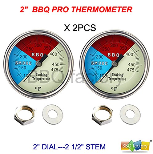 2 475F 2-pack BBQ CHARCOAL GRILL PIT WOOD SMOKER TEMP GAUGE THERMOMETER 25 STEM SS RWB