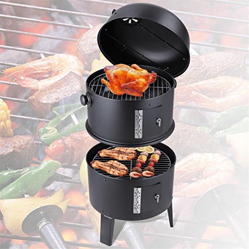 Gracelove Patio Gas Smoker Grill Bbq Backyard Fire Pit Meat Roasting Charcoal Smoky Cooker size 1 Black