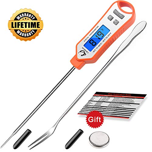 CENGAN Meat Thermometer Instant Read Waterproof Digital Food Thermometer with Backlight Long Probe Calibration for Kitchen Outdoor Cooking Grilling BBQ Smoker Oil Milk Yogurt