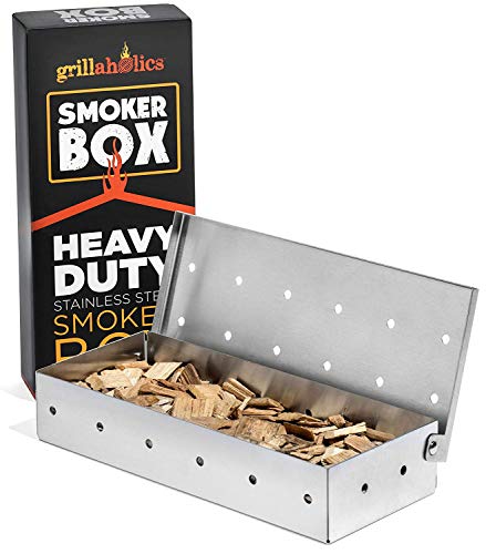 Grillaholics Smoker Box Top Meat Smokers Box in Barbecue Grilling Accessories Add Smokey BBQ Flavor on Gas Grill or Charcoal Grills with This Stainless Steel Wood Chip Smoker Box