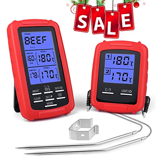 Pansonite Wireless Remote Digital Cooking Food Thermometer Meat Thermometer for Grilling Oven Kitchen Smoker BBQ Grill Thermometer with Dual Probe 230 Feet Range