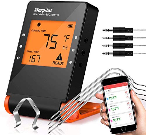 Wireless BBQ Thermometer Morpilot Bluetooth Digital Meat Thermometer Smart Grill Thermometer Smoker Thermometer with 4 Stainless Steel Probes for Cooking Smoker Kitchen Oven Kitchen