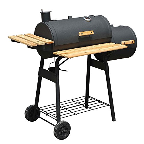 48 Backyard BBQ Grill Charcoal Barbecue Cooker Offset Smoker Combo With Wheels