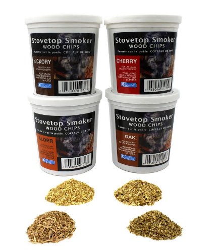 Oak Cherry Hickory And Alder Wood Smoking Chips- Wood Smoker Chips Value Pack- Set Of 4 Resealable Pints