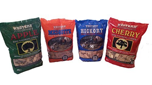 Western BBQ Smoking Wood Chips Variety Pack Bundle 4- Apple Mesquite Hickory and Cherry Flavors
