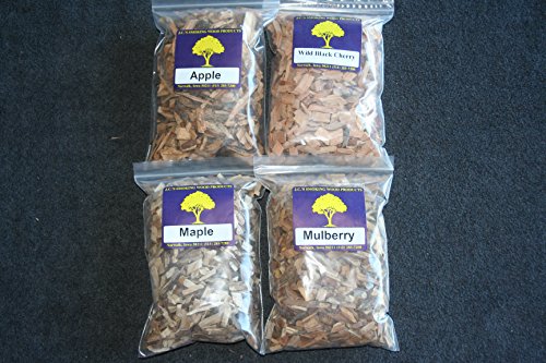 Jcs Smoking Wood Chips - Variety 4 Pk - 65 Cu Inch Quart Bags Of Apple Wild Black Cherry Mapleamp Mulberry