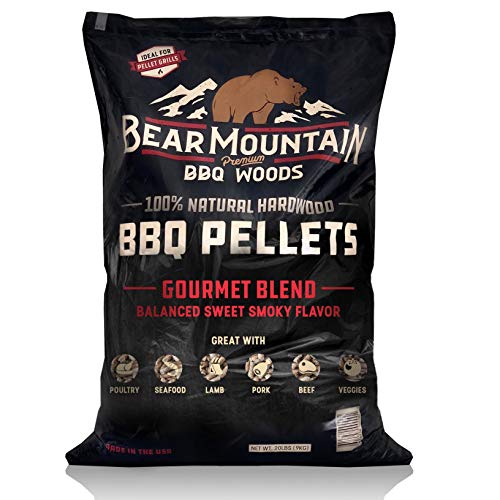 Bear Mountain BBQ 100 All-Natural Hardwood Pellets - Gourmet Blend 20 lb Bag Perfect for Pellet Smokers or Any Outdoor Grill  Rich Smoky Wood-Fired Flavor