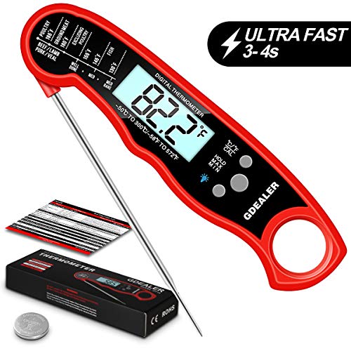 GDEALER DT15 Waterproof Digital Instant Read Meat Thermometer Ultra-FAST Cooking food Thermometer with 46 Folding Probe Calibration Function for Kitchen Milk Candy BBQ Grill Smokers