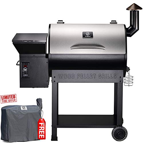 Z GRILLS ZPG-7002E 2019 New Model Wood Pellet Grill Smoker 8 in 1 BBQ Grill Auto Temperature Control 700 sq inch Cooking Area Silver