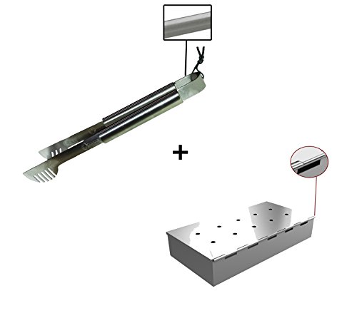 Grill Tongs  Smoker Box For Bbq Wood Chips - 25 Thicker Stainless Steel Wont Warp - Charcoalamp Gas Barbecue