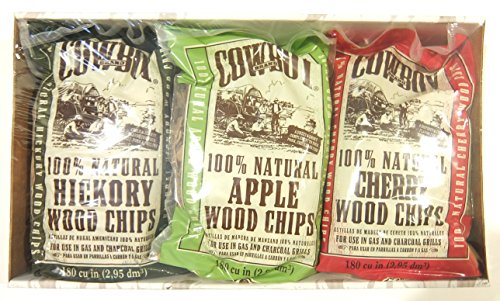 Cowboy Chips 100 All Natural Grillamp Smoker Wood Chips Apple Cherry Hickory variety 3 Pack 180 Cu In Each